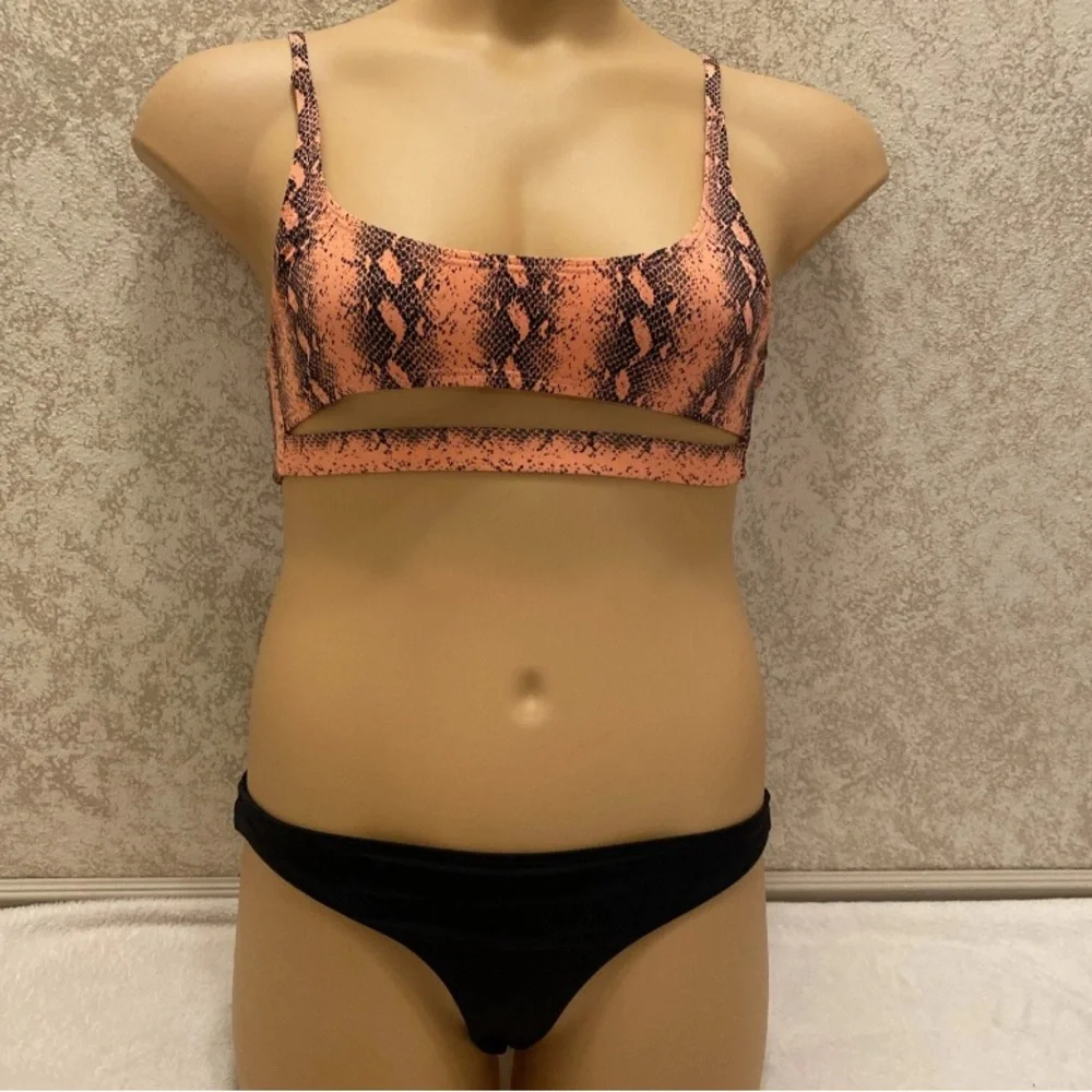 Snake Print Bikini Top and Black Bottom Set
